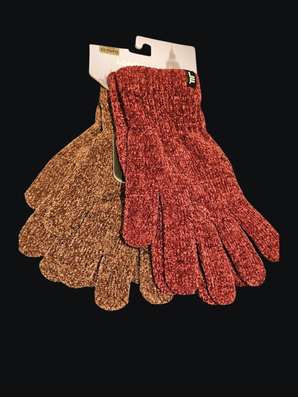 2 Pair London Fog Women's Chenille Gloves - Brick Red & Brown